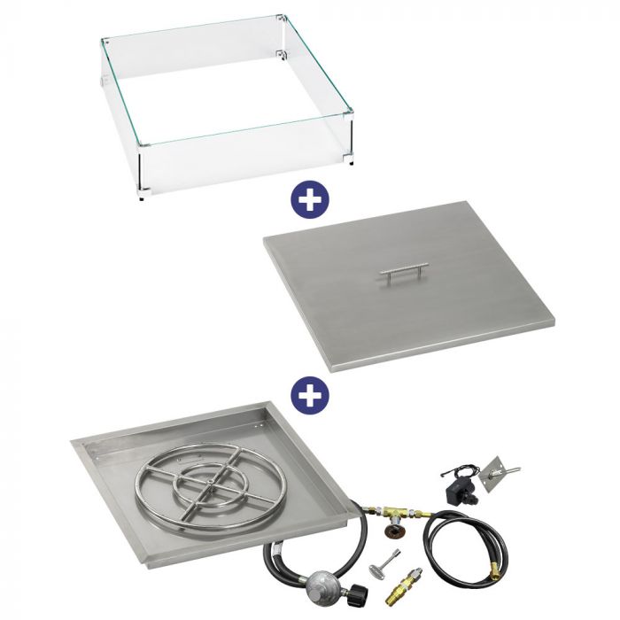 Load image into Gallery viewer, 24&quot; Square Drop-In Pan with Spark Ignition Kit (18&quot; Fire Pit Ring) - Propane Bundle
