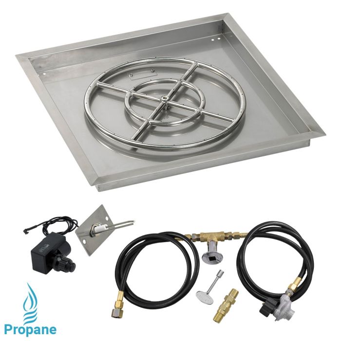 Load image into Gallery viewer, 24&quot; Square Drop-In Pan with Spark Ignition Kit (18&quot; Fire Pit Ring) - Propane
