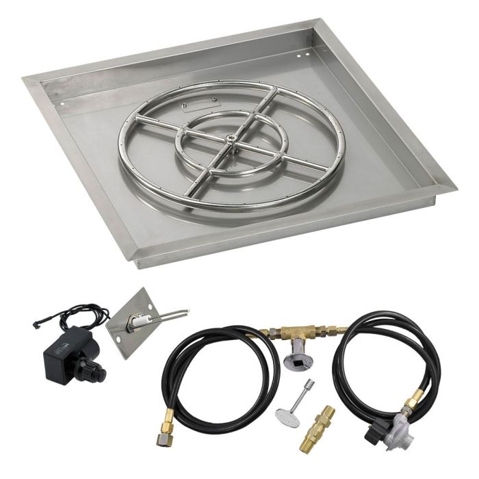 Load image into Gallery viewer, 24&quot; Square Drop-In Pan with Spark Ignition Kit (18&quot; Fire Pit Ring) - Propane
