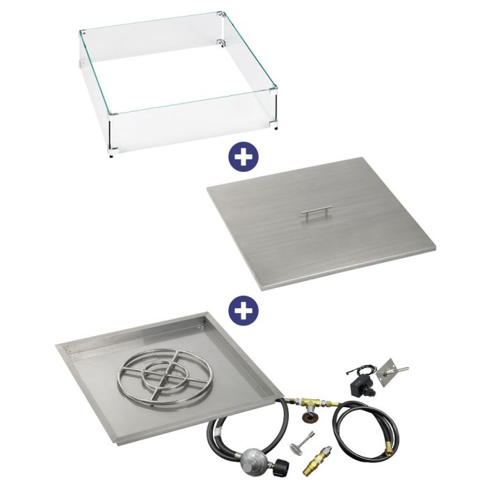 Load image into Gallery viewer, 30&quot; Square Drop-In Pan with Spark Ignition Kit (18&quot; Fire Pit Ring) - Propane Bundle
