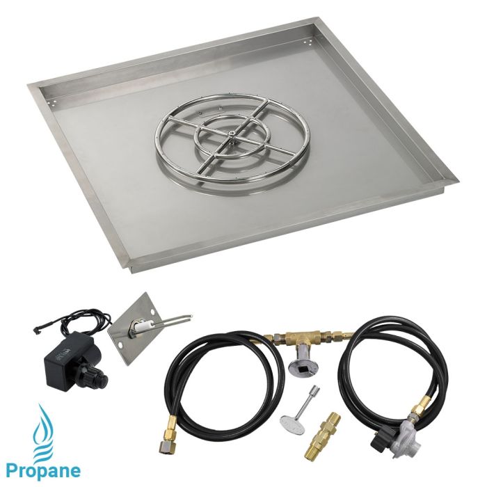 Load image into Gallery viewer, 36&quot; Square Drop-In Pan with Spark Ignition Kit (18&quot; Fire Pit Ring) - Propane
