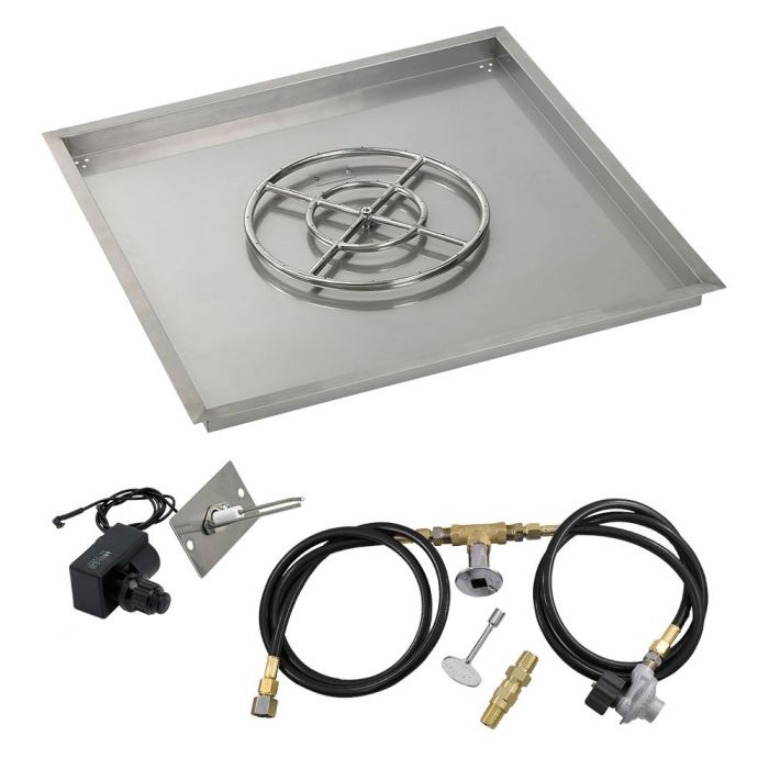 Load image into Gallery viewer, 36&quot; Square Drop-In Pan with Spark Ignition Kit (18&quot; Fire Pit Ring) - Propane
