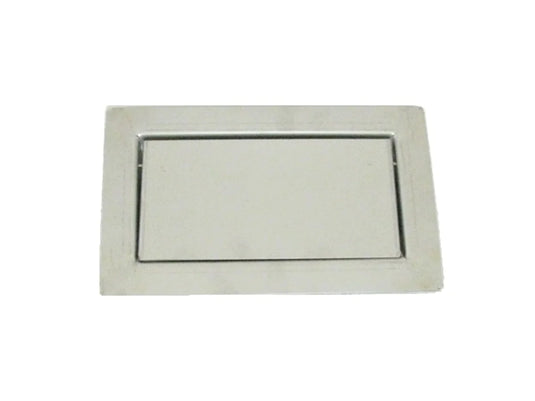 Stainless steel fireplace ash dump door shown closed