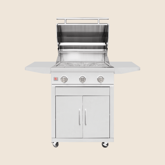 Summerset Cart for 25″ Sizzler Grill with storage cabinet, folding shelves, and caster wheels