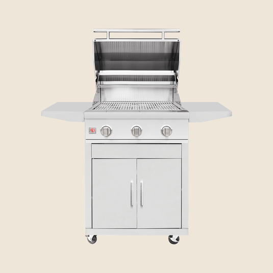 Summerset Cart for 25″ Sizzler Grill with storage cabinet, folding shelves, and caster wheels