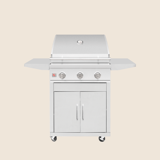 Summerset Cart for 25″ Sizzler Grill with storage cabinet, folding shelves, and caster wheels