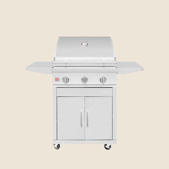 Summerset Cart for 25″ Sizzler Grill with storage cabinet, folding shelves, and caster wheels