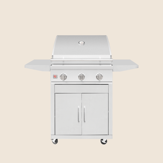 Summerset Cart for 25″ Sizzler Grill with storage cabinet, folding shelves, and caster wheels