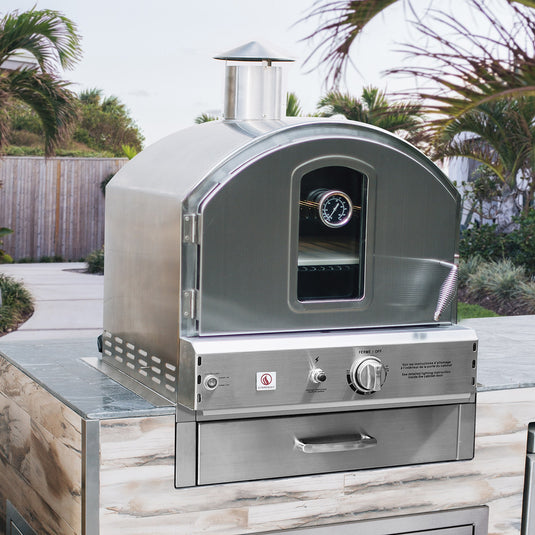 Summerset Outdoor Oven with stainless steel construction, three cooking racks, and halogen interior light