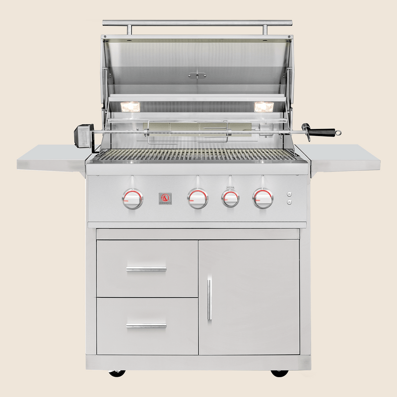 Load image into Gallery viewer, Summerset TRL Pro 32″ Deluxe Grill Cart with stainless steel construction, double drawers, and folding shelves
