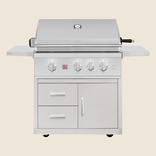 Summerset TRL Pro 32″ Deluxe Grill Cart with stainless steel construction, double drawers, and folding shelves