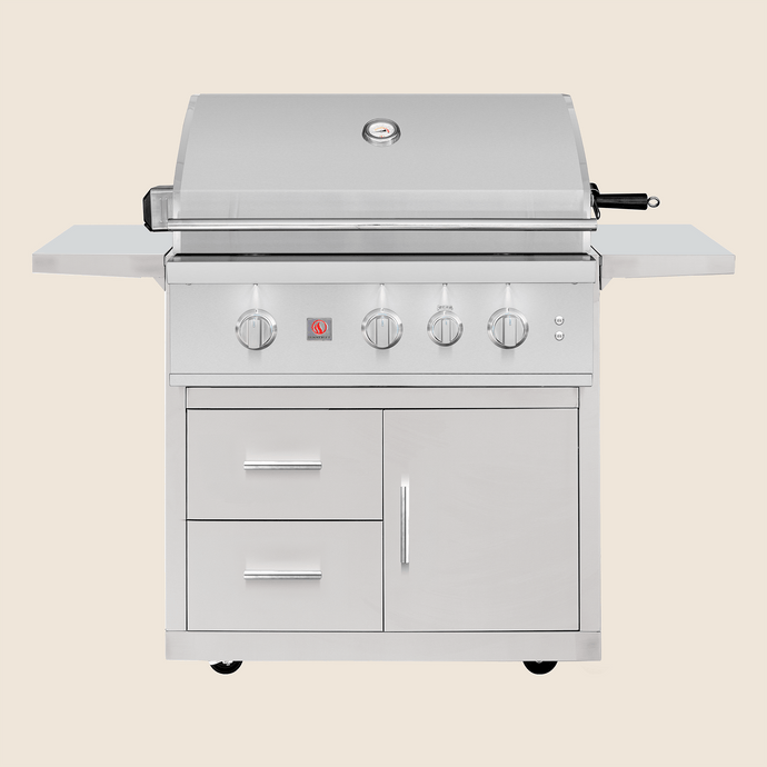Summerset TRL Pro 32″ Deluxe Grill Cart with stainless steel construction, double drawers, and folding shelves