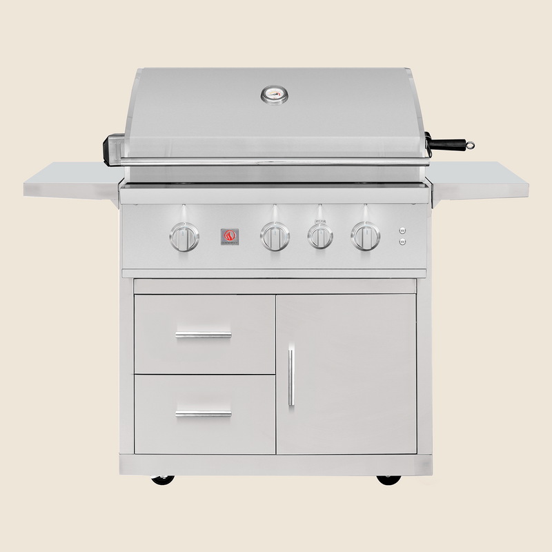 Load image into Gallery viewer, Summerset TRL Pro 32″ Deluxe Grill Cart with stainless steel construction, double drawers, and folding shelves
