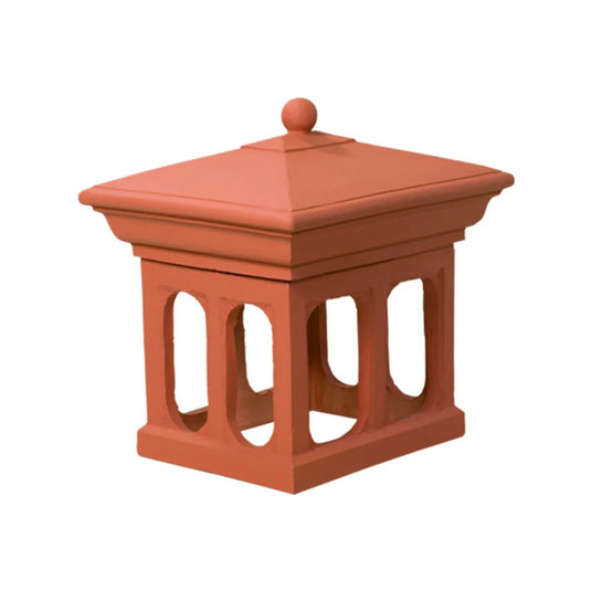 Superior Tuscan clay chimney pot with a Mediterranean-inspired decorative design for masonry chimneys