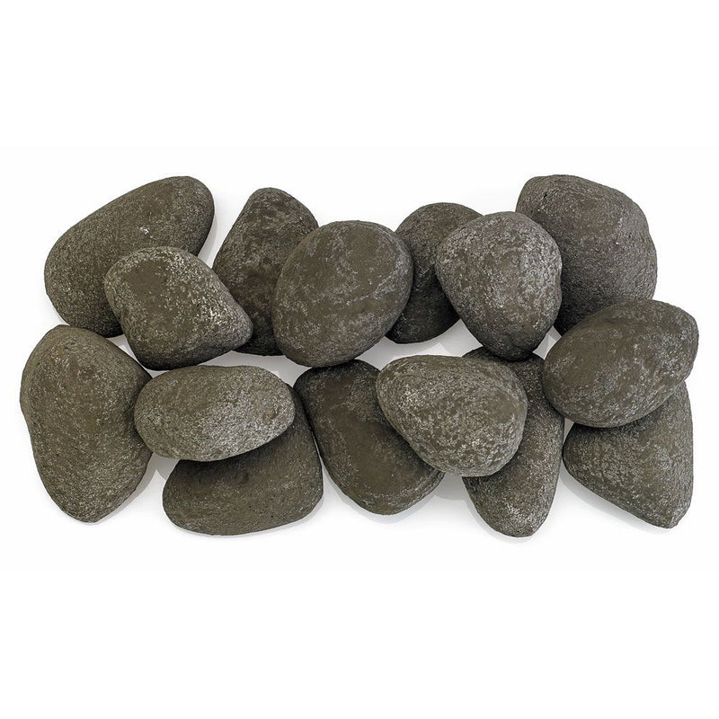 Load image into Gallery viewer, Thunder Gray Lite Stones Set – 15-piece ceramic fire stones with lava rock base for indoor and outdoor fire features, modern gray decorative fire media for fireplaces and fire pits.
