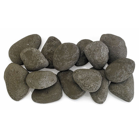 Thunder Gray Lite Stones Set – 15-piece ceramic fire stones with lava rock base for indoor and outdoor fire features, modern gray decorative fire media for fireplaces and fire pits.