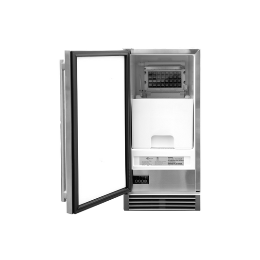 TrueFlame 15-Inch Outdoor Rated Nugget Ice Maker with Stainless Steel Door 50 lb Capacity for built-in or freestanding use