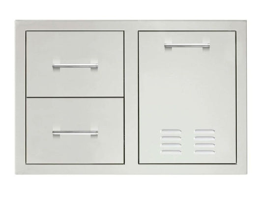 TrueFlame 33-inch 2-drawer and vented propane tank pullout drawer combo stainless steel outdoor kitchen storage
