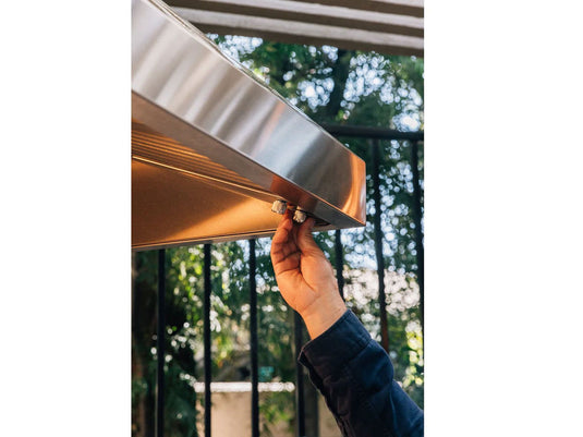 TrueFlame 36-Inch Stainless Steel Outdoor Rated 1000 CFM Vent Hood with dual halogen lights, variable fan speed, and durable 304 stainless steel construction.