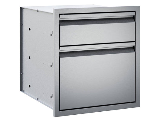 Twin Eagles 19-inch stainless steel double access drawer with soft-close and full-extension glides for outdoor kitchen