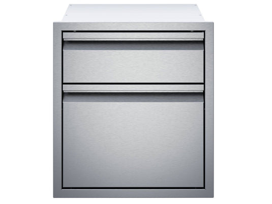 Twin Eagles 19-inch stainless steel double access drawer with soft-close and full-extension glides for outdoor kitchen
