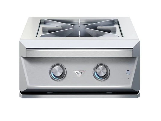 Twin Eagles 24-inch built-in gas power burner with reversible heavy duty grate and stainless steel lid outdoor kitchen