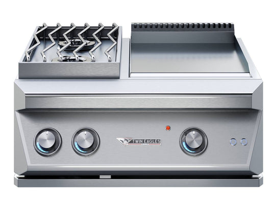 Twin Eagles 30-inch built-in teppanyaki grill and double side burner combo stainless steel outdoor kitchen