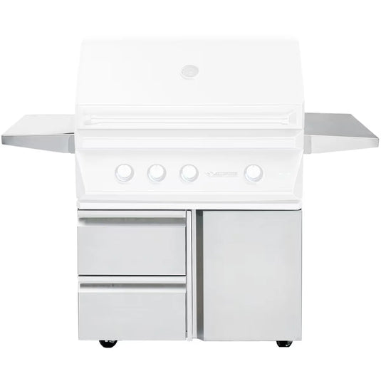 Twin Eagles 36-inch grill cart TEGB36SD-B with two storage drawers and one access door, built from heavy-duty stainless steel