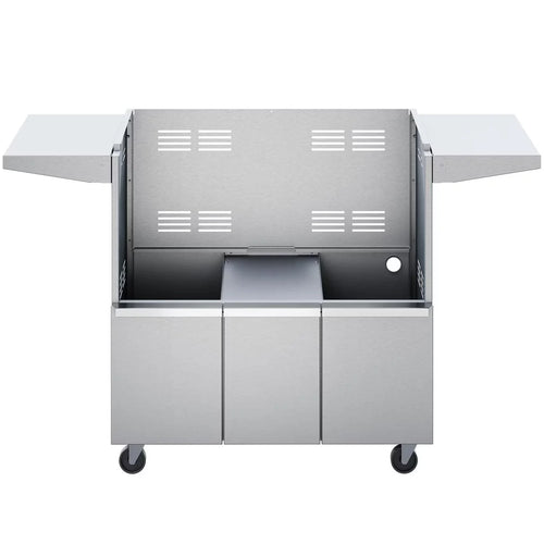 Twin Eagles 36-inch pellet grill cart with one storage drawer and two access doors, made of heavy-duty stainless steel