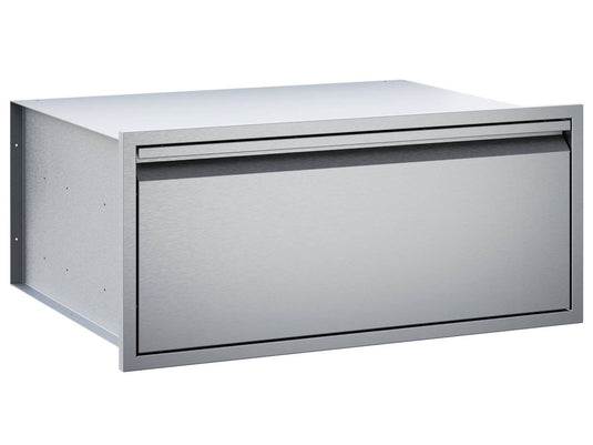 Twin Eagles 36-inch stainless steel pellet storage drawer with extra-deep storage and soft-close full-extension glides for outdoor kitchen
