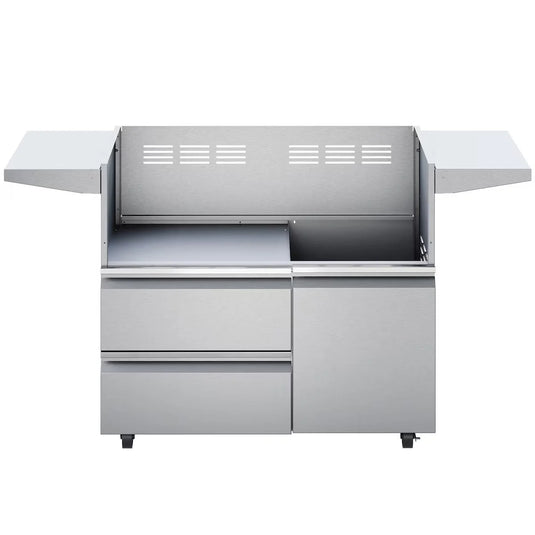 Twin Eagles 42-inch grill cart with two storage drawers and one access door, made of durable stainless steel