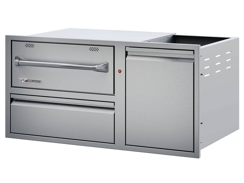 Load image into Gallery viewer, Twin Eagles 42-inch built-in outdoor warming drawer with utility drawer and roll-out trash propane bin stainless steel
